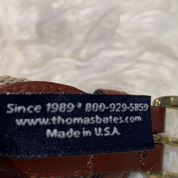 THOMAS Bates Bird Design Fabric Belt Leather Trim 5 Holes Brass Buckle Size 40 - Picture 5 of 6